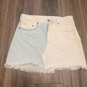 Levi’s Two Toned Blue White Denim Skirt Size 27 Deconstructed
